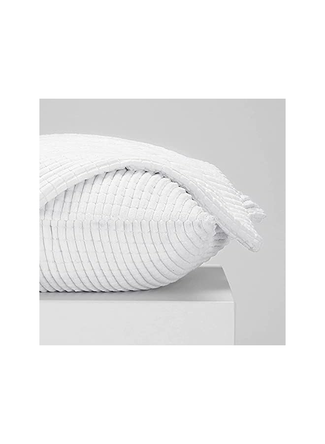 بروماس غطاء وسادة رمي باللون الأبيض الساطع، غطاء وسادة مربعة الشكل مع خطوط لغرفة النوم وأريكة غرفة المعيشة مكون من 2 غطاء وسادة زخرفي مخملي فائق النعومة مع نسيج، 18 × 18 بوصة - Image 5