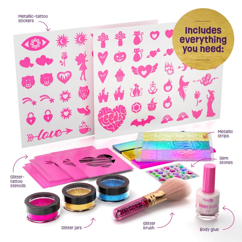 Pretty Me Glitter Tattoo Kit for Kids - Glitter & Metallic Fake Tattoos for Girls - Birthday Gift Ideas for Girl - Temporary Tattoo Set - Craft Kits Toys for Ages 6 7 8 9 10 11 Year Old - Cool Gifts - Image 2