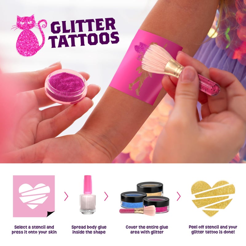 Pretty Me Glitter Tattoo Kit for Kids - Glitter & Metallic Fake Tattoos for Girls - Birthday Gift Ideas for Girl - Temporary Tattoo Set - Craft Kits Toys for Ages 6 7 8 9 10 11 Year Old - Cool Gifts - Image 3