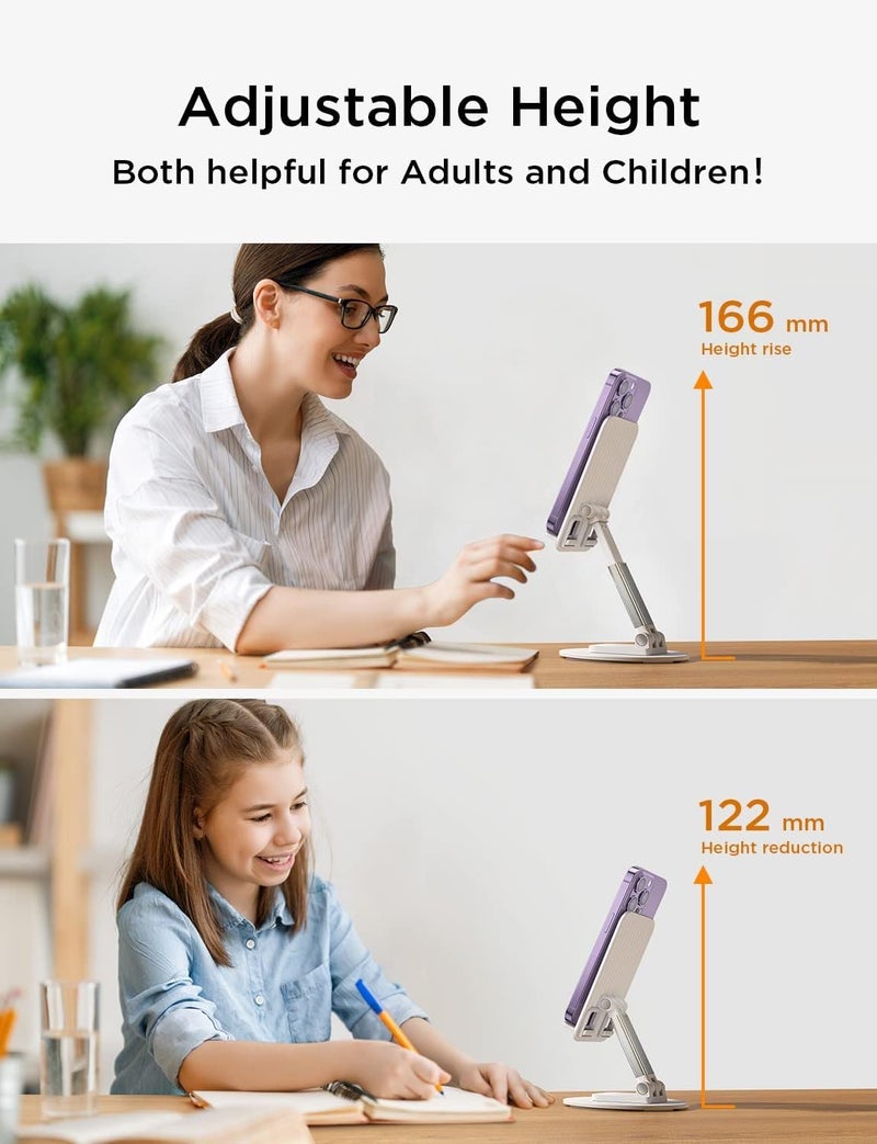 CELLMASTER Cell Phone Stand - Rotatable and Foldable Phone Holder with Height and Angle Adjustable (White) - Image 4