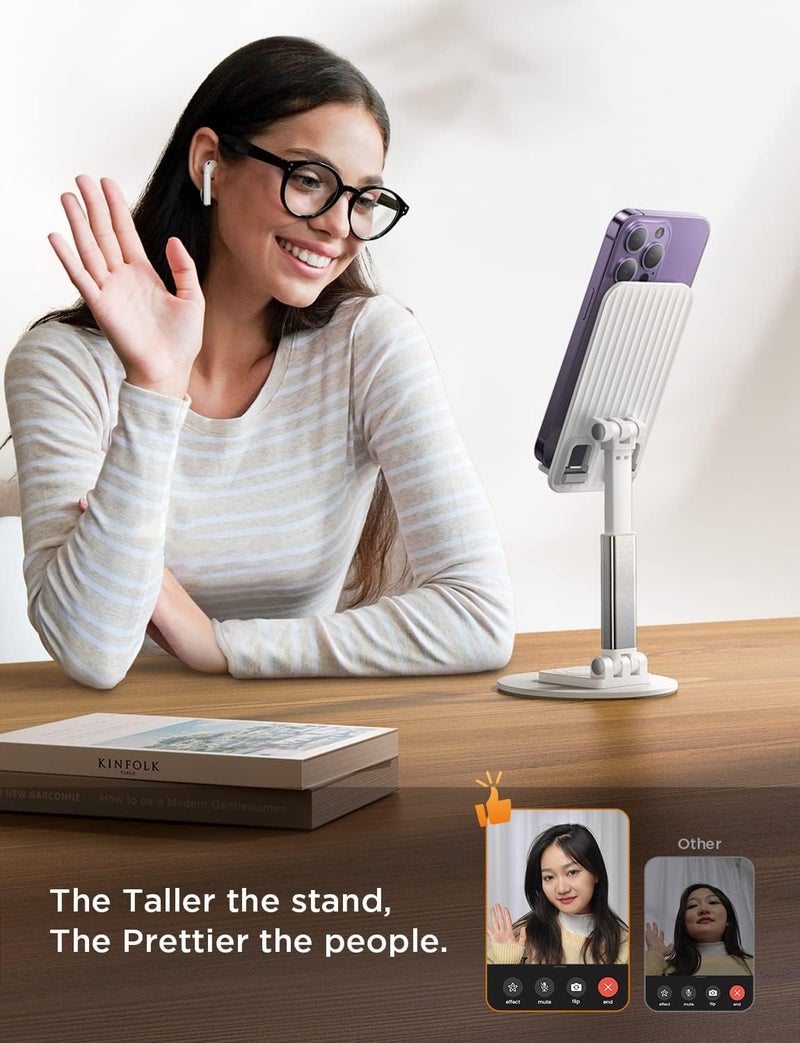 CELLMASTER Cell Phone Stand - Rotatable and Foldable Phone Holder with Height and Angle Adjustable (White) - Image 2