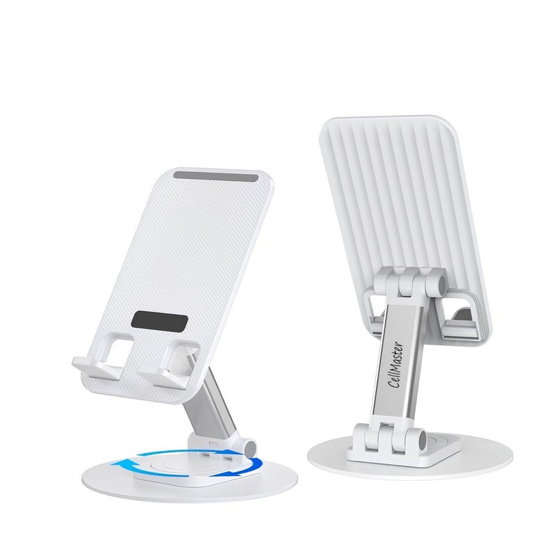 CELLMASTER Cell Phone Stand - Rotatable and Foldable Phone Holder with Height and Angle Adjustable (White) - Image 1