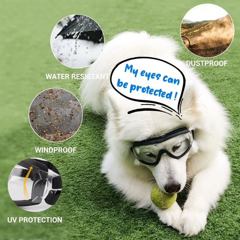 NAMSAN Dog Sunglasses Medium to Large Dog UV Transparent Goggles Windproof Anti-Dust Snowproof Pet Glasses with Elastic Straps, Clear - Image 3