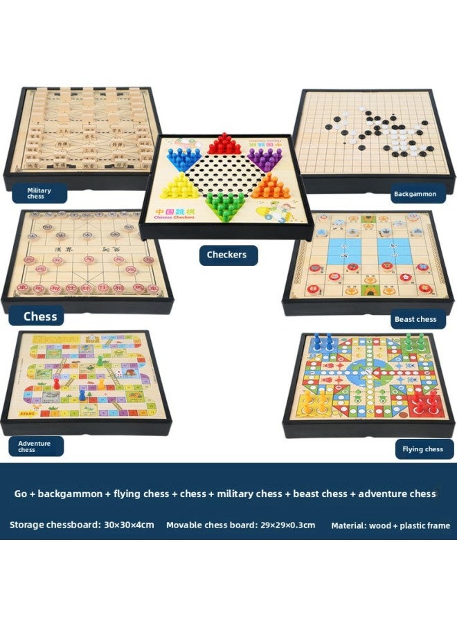 Flying Chess Gobang Checkers Chess Multi-functional Chessboard Combination Children's Interactive Board Game Educational Battle Toys-Specifications:Plastic Seven-in-one (jump + Five + Fly + Probe + Bucket + Army + Elephant)  - Image 1