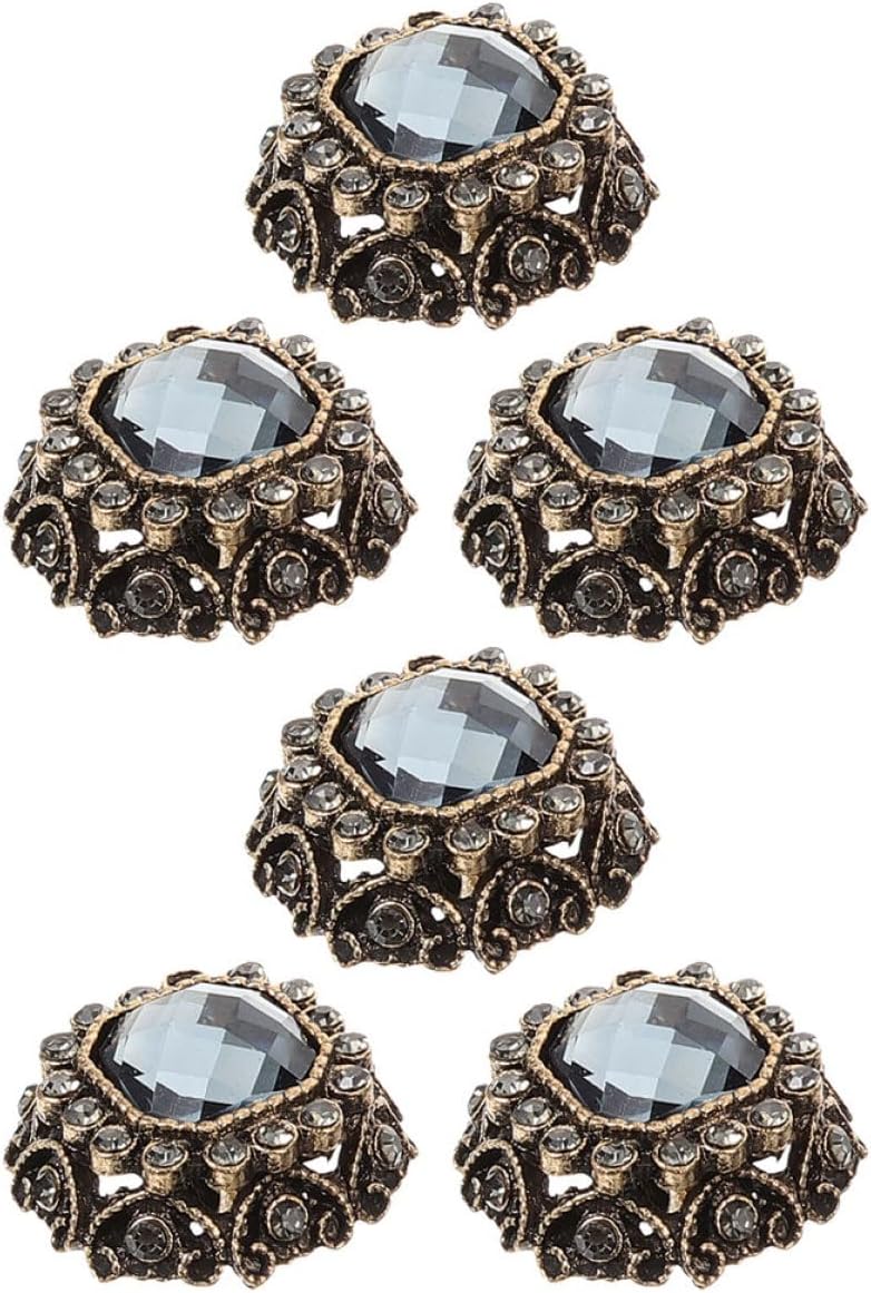 6pcs Metal Rhinestone Decorative Buttons for Clothing, Replacement Clothes Fasteners Blue-Gray Square Crystals, Large Size 17mm for DIY Sewing and Garment Embellishment - Image 1