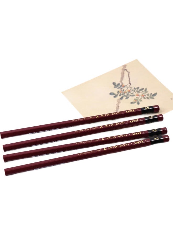 Uni قلم رصاص ميتسوبيشي (يوني) ذهبي 2B، قلم خشبي للكتابة والرسم والتصميم، 12 قلم/علبة (مع ممحاة)، 1887 - Image 3