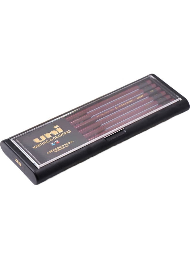 Uni قلم رصاص ميتسوبيشي (يوني) ذهبي 2B، قلم خشبي للكتابة والرسم والتصميم، 12 قلم/علبة (مع ممحاة)، 1887 - Image 2