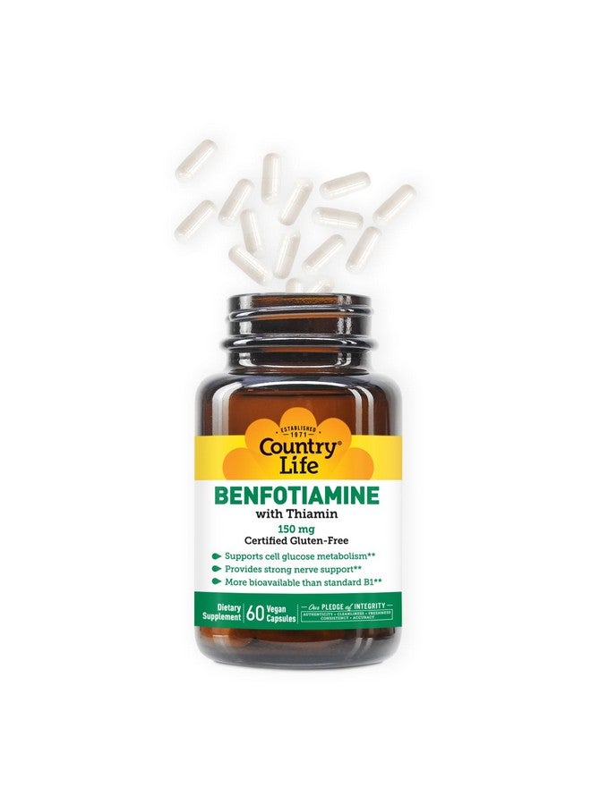 Country Life Benfotiamine with Thiamin,150mg, 60 Vegetarian Capsules, Certified Gluten Free, Certified Vegan - Image 2