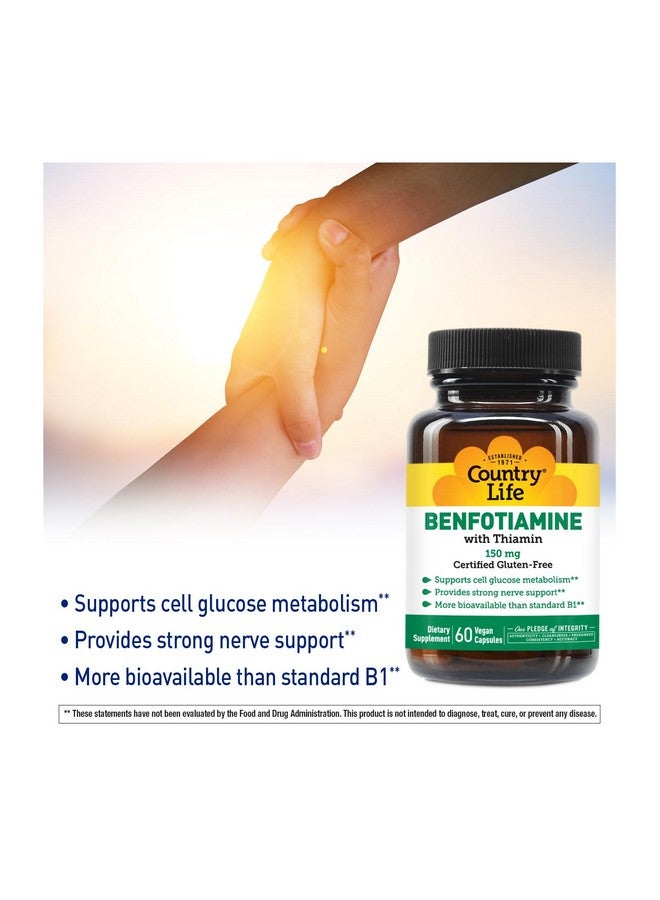 Country Life Benfotiamine with Thiamin,150mg, 60 Vegetarian Capsules, Certified Gluten Free, Certified Vegan - Image 4
