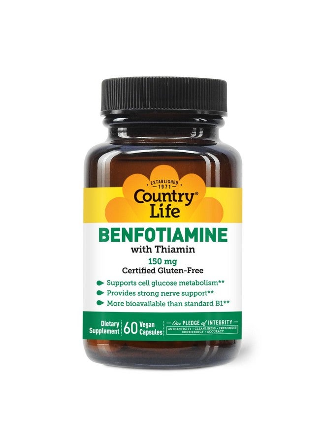 Country Life Benfotiamine with Thiamin,150mg, 60 Vegetarian Capsules, Certified Gluten Free, Certified Vegan - Image 5