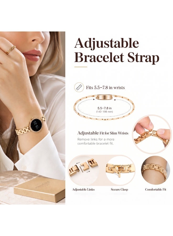TDZDDYS Jewelry-Style Smart Bracelet Watch for Women, 26mm Small Round Fitness Tracker with Sleep Tracking, Steps, Cycle Reminder, Remote Camera, 6-Day Battery, Adjustable Golden/Silvery Bracelet Strap - Image 5