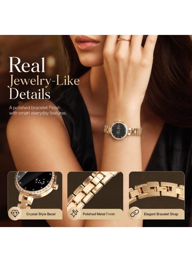 TDZDDYS Jewelry-Style Smart Bracelet Watch for Women, 26mm Small Round Fitness Tracker with Sleep Tracking, Steps, Cycle Reminder, Remote Camera, 6-Day Battery, Adjustable Golden/Silvery Bracelet Strap - Image 4