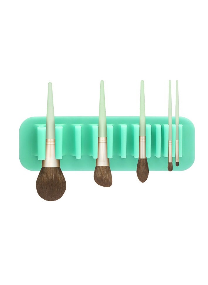 Generic Makeup Brush Drying Rack, Soft Silicone Wall Mounted Makeup Brush Toothbrush Holder Storage Rack Makeup Brush Storage Rack Makeup Brush Drying Rack Home Makeup Brush Holder (Green)  - Image 1