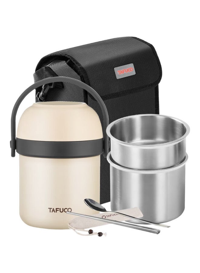Tafuco Insulated Lunch Box, 316 Stainless Steel Thermos, For Office Workers And Students, Portable Food Container, T0304 Ivory White, 1.4L - Image 1