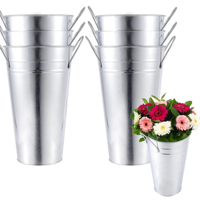 6 PACK 10 INCHES GALVANIZED METAL VASE RUSTIC FARMHOUSE TALL GALVANIZED METAL FLOWER VASE FOR WEDDING TABLE HOME DECOR