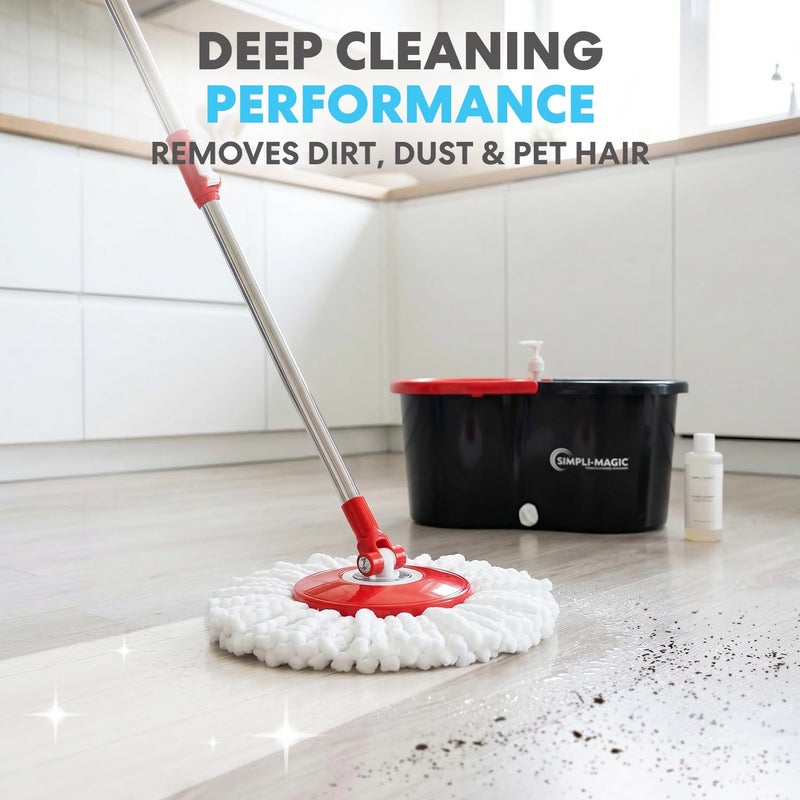 Simpli-Magic 360Â° Spin Mop and Bucket with Wringer â€“ 3 High-Absorbent Microfiber Washable Heads â€“ Spinning Mop and Bucket Set for All Types Floor Cleaning (Black) - Image 2