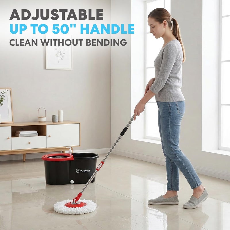 Simpli-Magic 360Â° Spin Mop and Bucket with Wringer â€“ 3 High-Absorbent Microfiber Washable Heads â€“ Spinning Mop and Bucket Set for All Types Floor Cleaning (Black) - Image 5