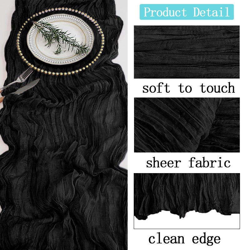ACSUIT 4 Pack Black Cheesecloth Table Runner 20 x 120 inch Gauze Table Runners 10 FT Long,Semi Sheer Boho Cheese Cloth Fabric Table Runner Bulk for Wedding,Party,Baby Shower,Bridal Shower Decoration - Image 3