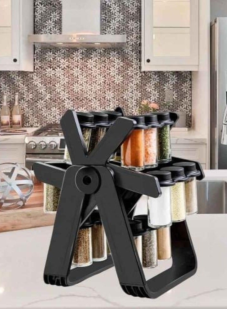 Denx 360° Rotating Spice Rack with 18 Glass Jars (100ml) – Smart Space-Saving Organizer - Image 1