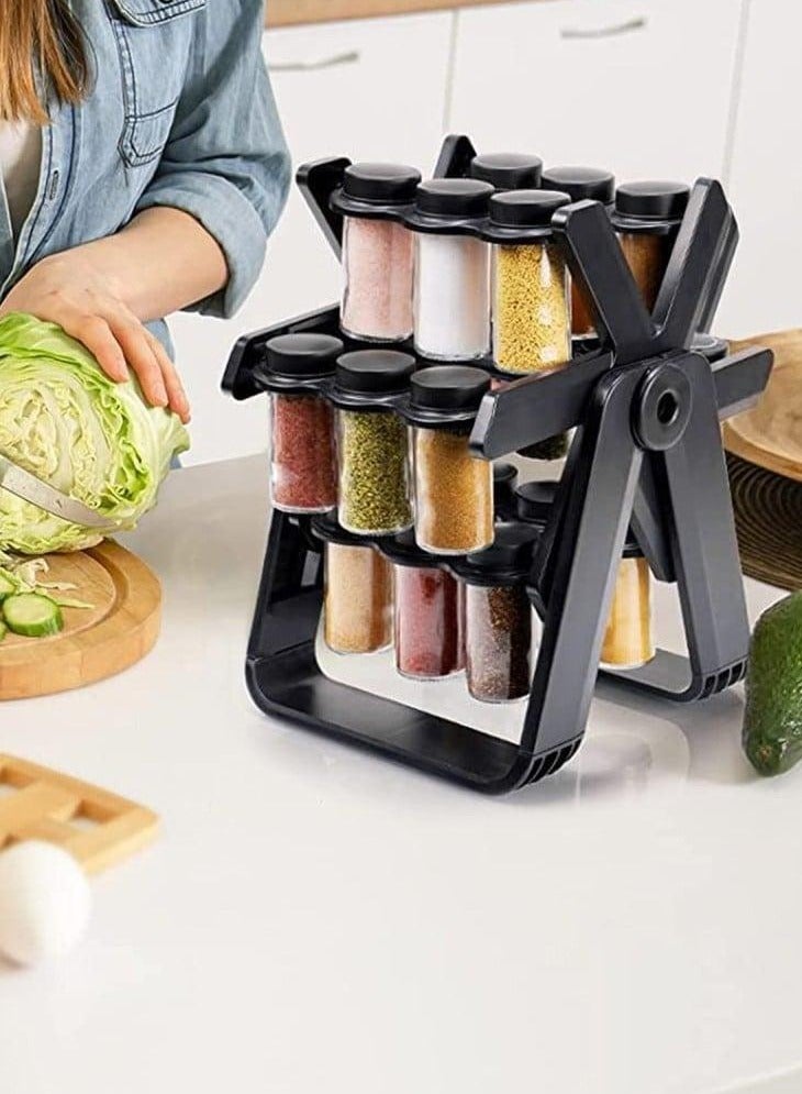 Denx 360° Rotating Spice Rack with 18 Glass Jars (100ml) – Smart Space-Saving Organizer - Image 2
