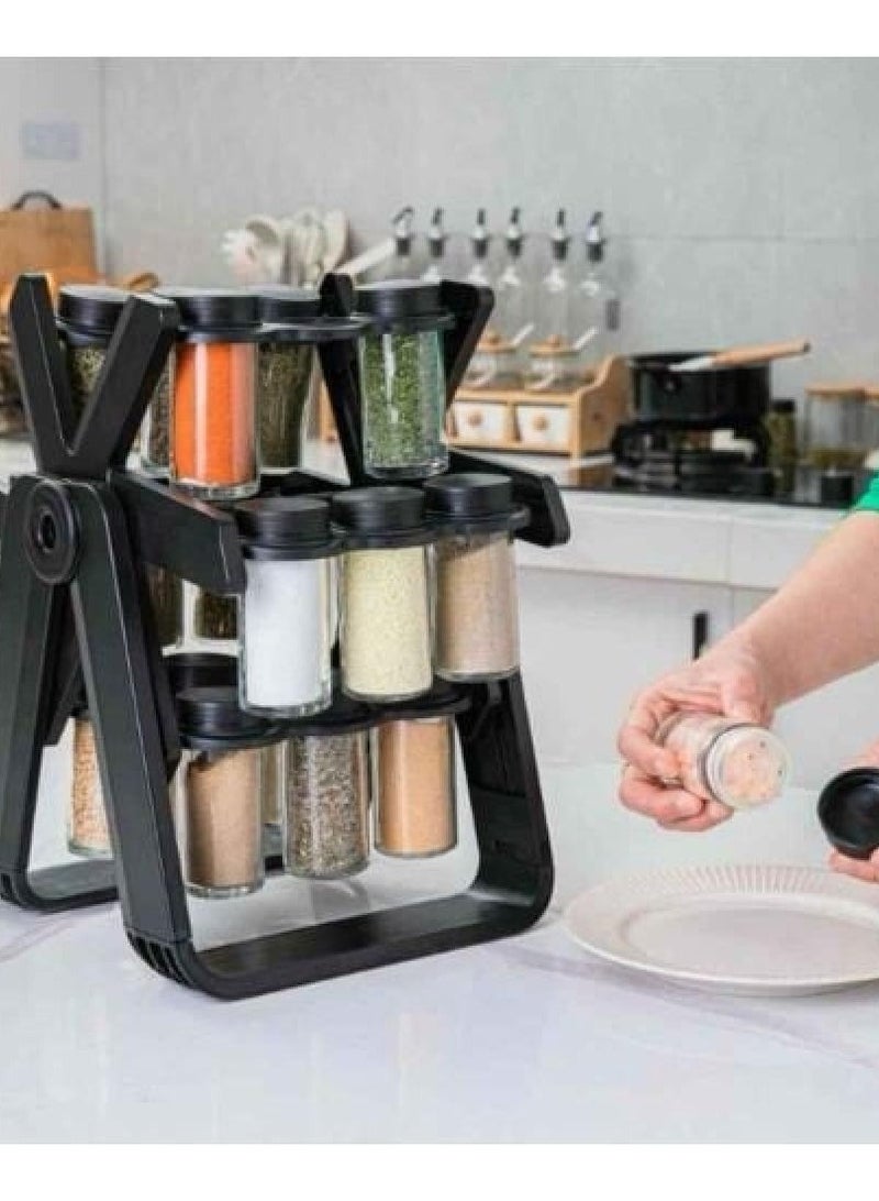 Denx 360° Rotating Spice Rack with 18 Glass Jars (100ml) – Smart Space-Saving Organizer - Image 3
