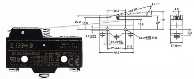 Z-15GW-B ميكروسويتش 10 قطع مفتاح حد إعادة ضبط ذاتي AC250V 15A مفتوح واحد مغلق واحد - Image 3
