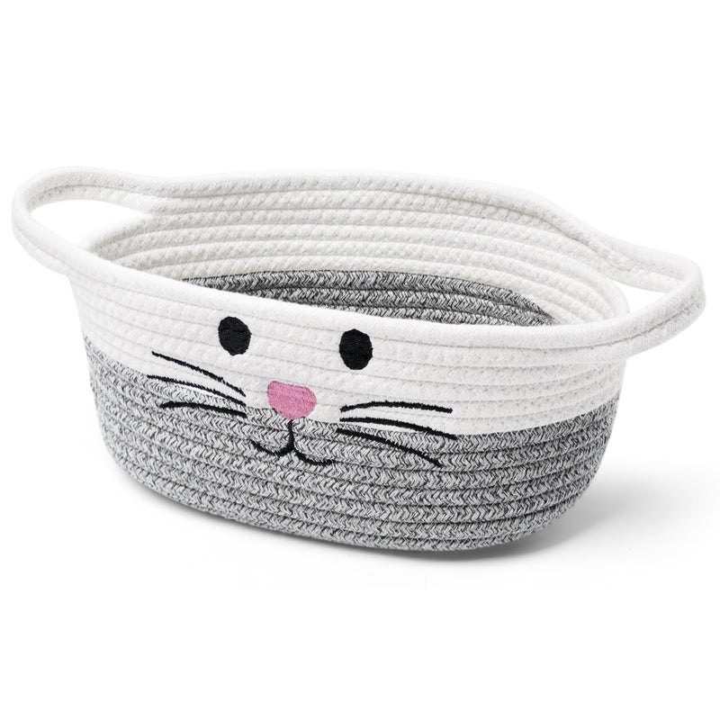 STOBSK Small Woven Baskets for Organizing Rope with Handle Cute Cotton Basket for Nursery Gift Dog Cat Toy Storage Basket for Toy OrganizerGray - Image 2