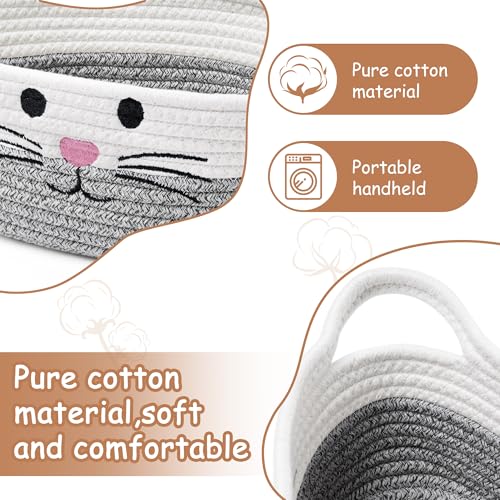 STOBSK Small Woven Baskets for Organizing Rope with Handle Cute Cotton Basket for Nursery Gift Dog Cat Toy Storage Basket for Toy OrganizerGray - Image 3