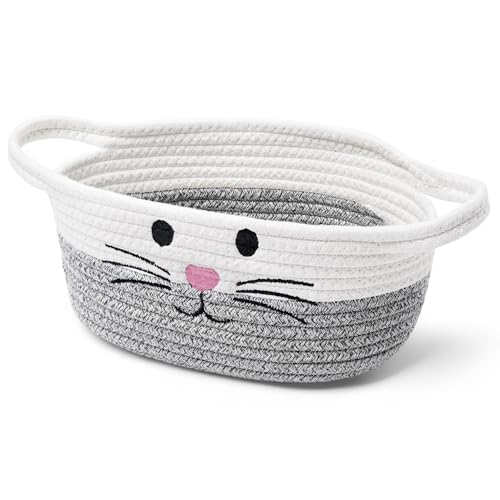 STOBSK Small Woven Baskets for Organizing Rope with Handle Cute Cotton Basket for Nursery Gift Dog Cat Toy Storage Basket for Toy OrganizerGray - Image 1