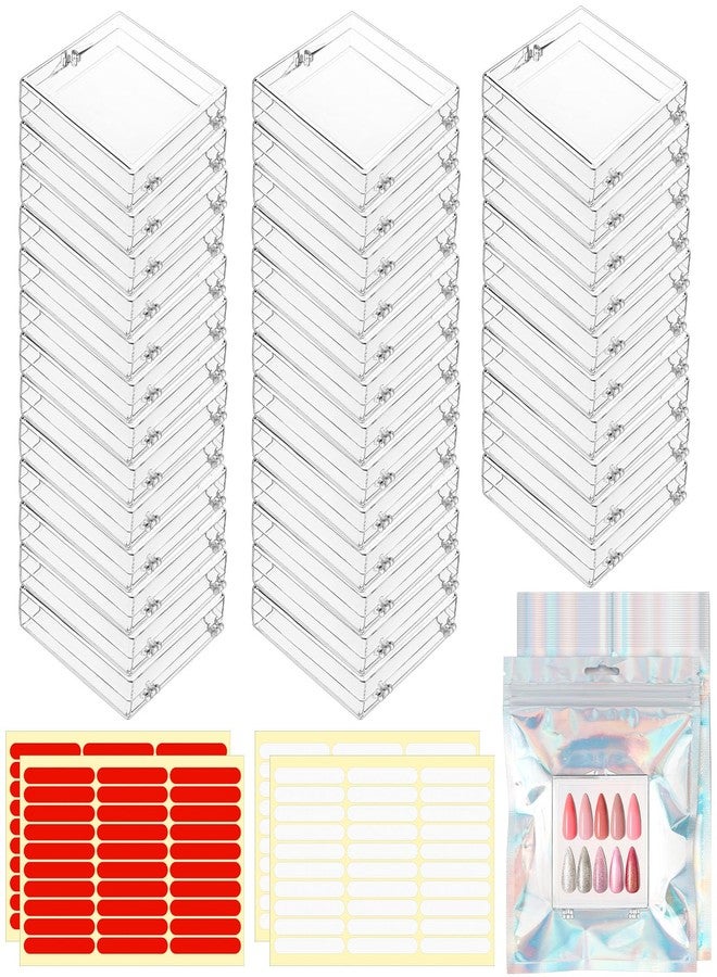 Worldity 50 Pcs Press on Nail Storage Box, Clear Nail Display Case with 120 Pcs Adhesive Double Sided Tape and 50 Pcs Nails Packaging Bag, Press on Nail Case for Nails Salon, Storage, Display - Image 1