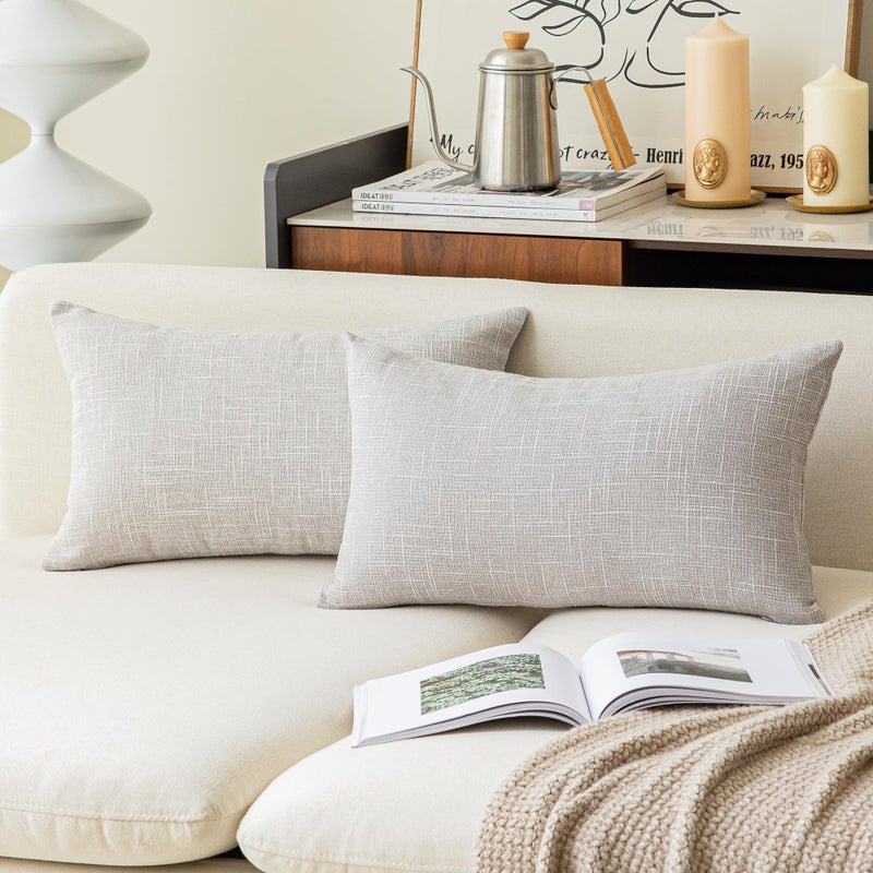 K KEVIN TEXTILE Kevin Textile Decorative Super Soft Lumbar Throw Pillow Cover Cushion Case  2 Pieces  (12 x 20 inch  Grey White)  - Image 1