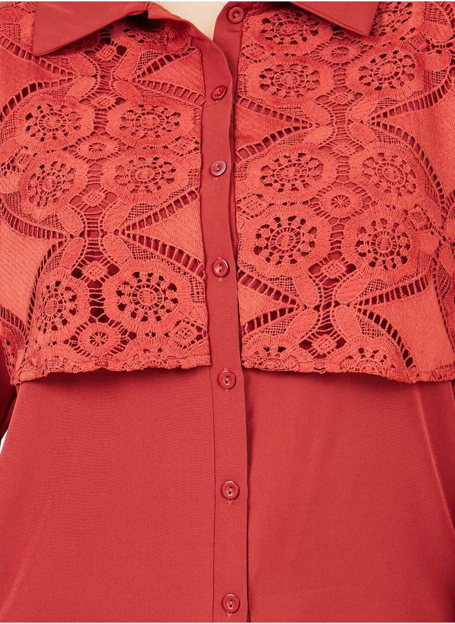 ستايلي Plus Lace Detail Shirt Midi Dress