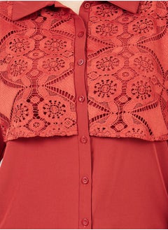 Styli Plus Lace Detail Shirt Midi Dress  - Image 3