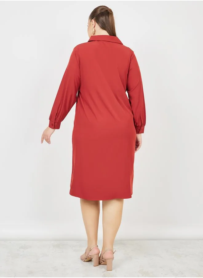 ستايلي Plus Lace Detail Shirt Midi Dress