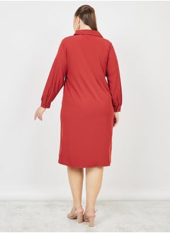 Styli Plus Lace Detail Shirt Midi Dress  - Image 4