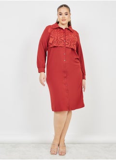 Styli Plus Lace Detail Shirt Midi Dress  - Image 2