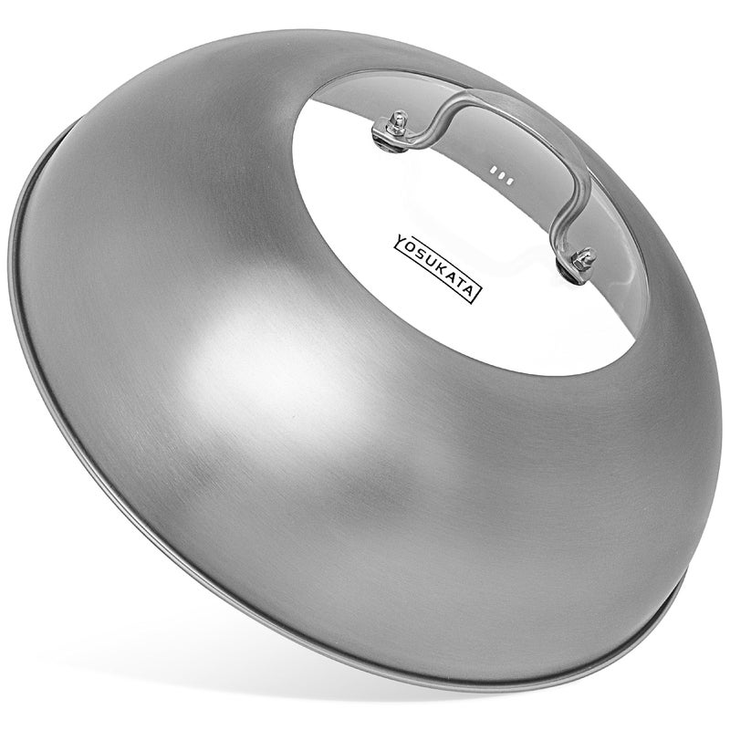 YOSUKATA Wok Lid 128 In for 135In Wok  Premium Stainless Steel Cover with Tempered Glass Insert Steam Holes and Ergonomic Handle  Durable Stainless Steel Accessories  DishwasherSafe