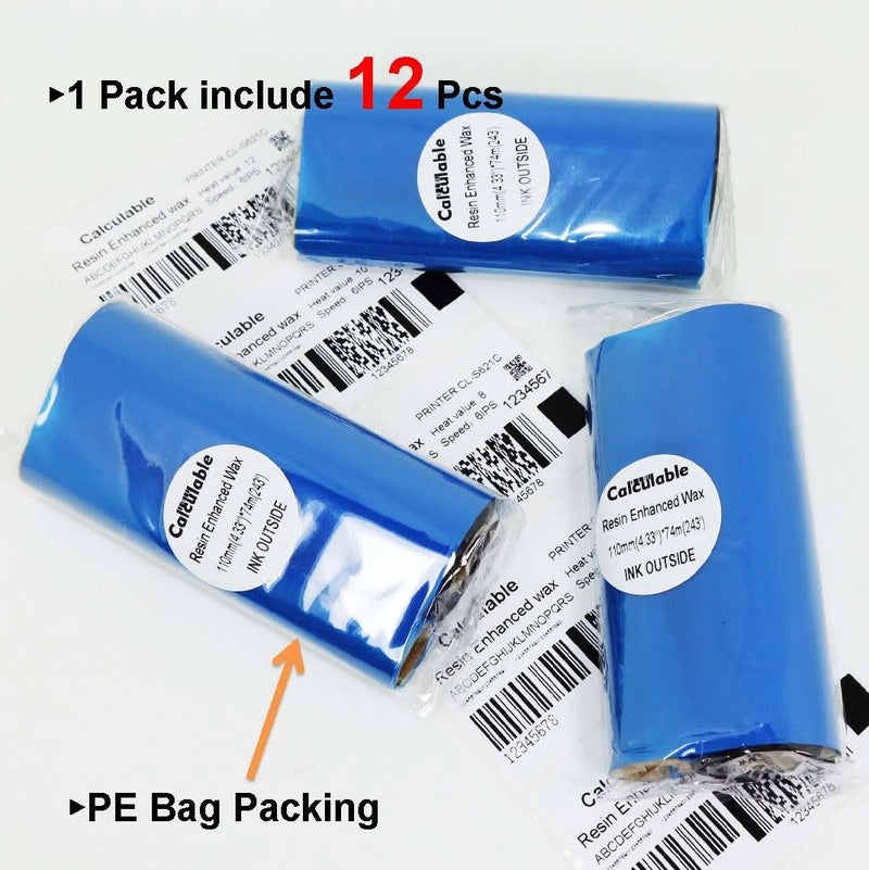DEFMATE 12 Count 4.33" x 243' (110mmx74m) Thermal Wax Ribbons 1/2" Core Thermal Transfer Wax Ribbon for Zebra,TEC,DATAMAX,INTERMEC,Avery,Citizen,SATO,TSC,GODEX,ARGOX - Image 2