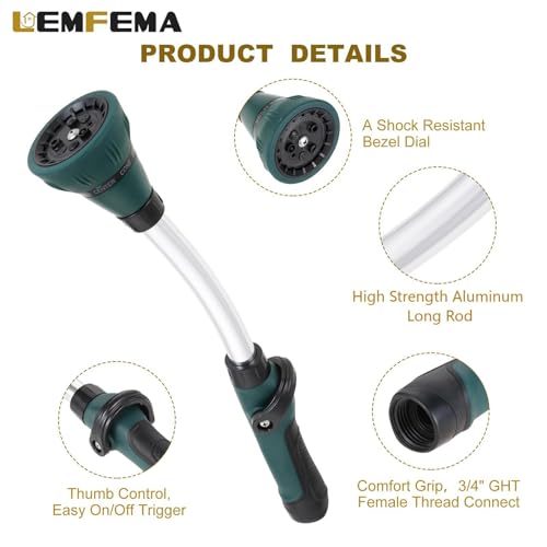 Lemfema Watering Wand, 15 Inches Sprayer Wand Garden Hose Nozzle with 8 Adjustable Watering Patterns and Thumb Control Shut Off Valve for Showering Dog, Clean the ground, Car Wash, Lawn and Garden (Green) - Image 2