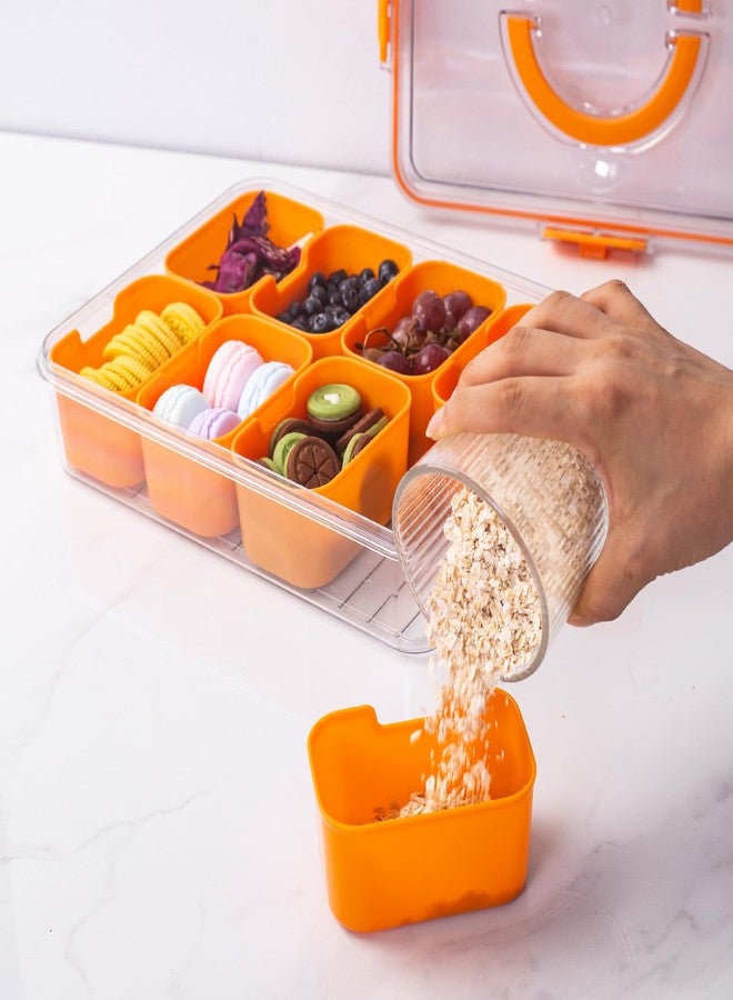 WACOI Divided Snack Serving Tray with Lid and Handle Travel Snackle Charcuterie Container Portable Storage Organizer for Candy, Fruits, Nuts, Snacks, Party, Picnic (1pack, Orange) - Image 5