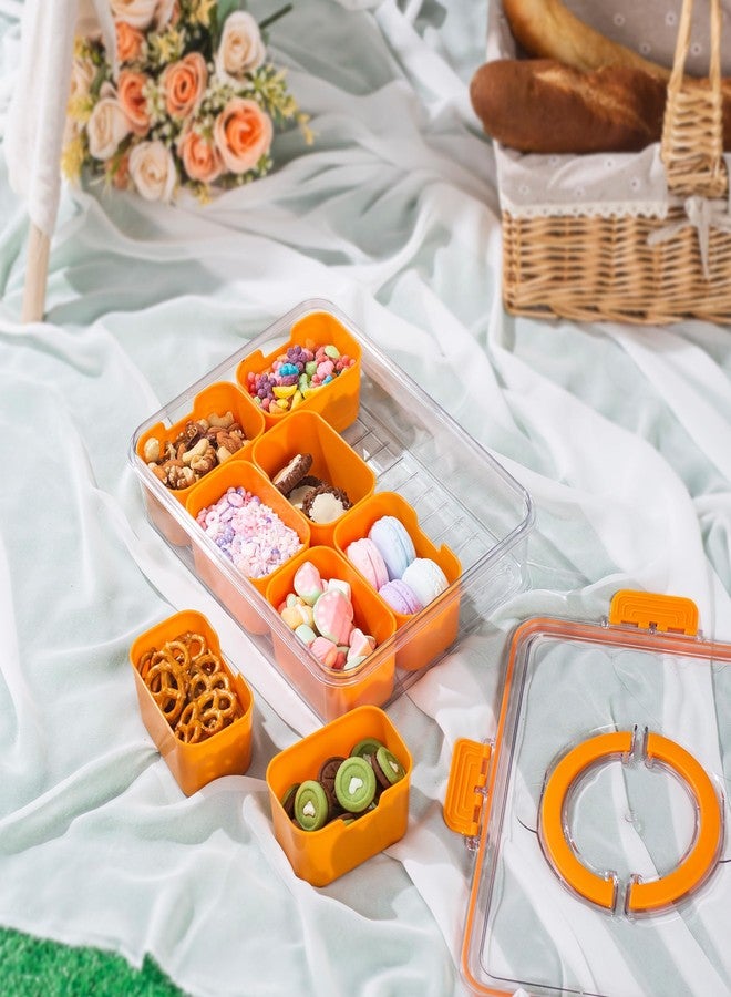 WACOI Divided Snack Serving Tray with Lid and Handle Travel Snackle Charcuterie Container Portable Storage Organizer for Candy, Fruits, Nuts, Snacks, Party, Picnic (1pack, Orange) - Image 4
