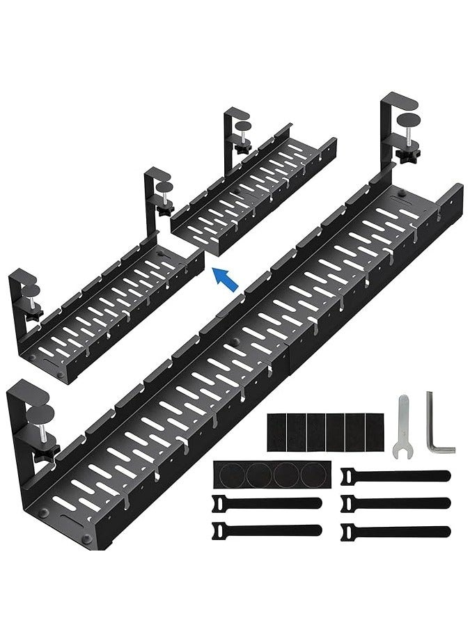 PROMASS Under Desk Cable Management Tray, Adjustable 11.8-21.7 Inch Under Desk Cord Organizer with Clamp Mount System for Wire Management for Home/Office/Kitchens - Image 1