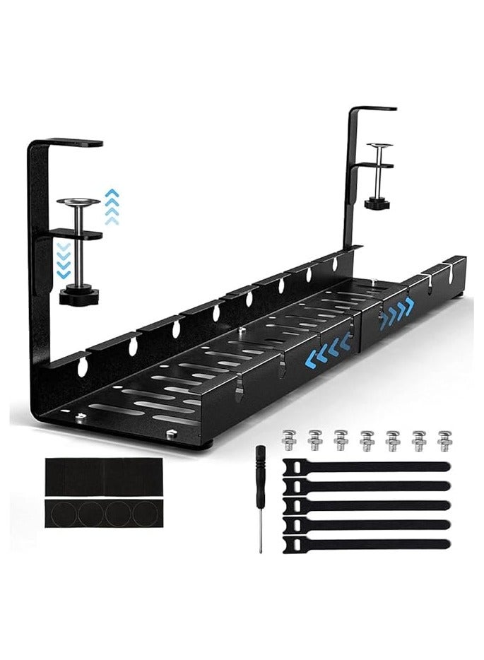 PROMASS Under Desk Cable Management Tray, Adjustable 11.8-21.7 Inch Under Desk Cord Organizer with Clamp Mount System for Wire Management for Home/Office/Kitchens - Image 4