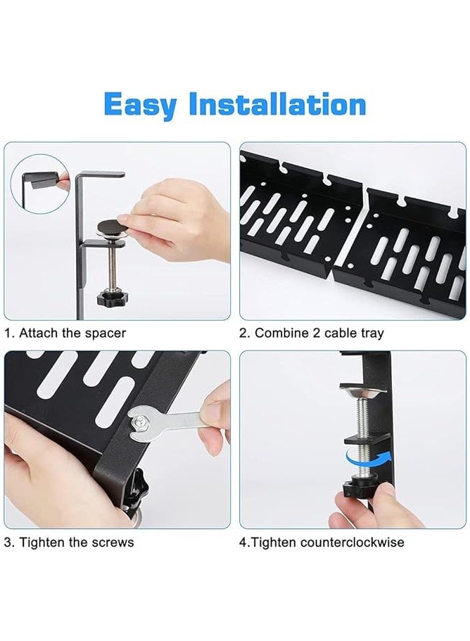 PROMASS Under Desk Cable Management Tray, Adjustable 11.8-21.7 Inch Under Desk Cord Organizer with Clamp Mount System for Wire Management for Home/Office/Kitchens - Image 5