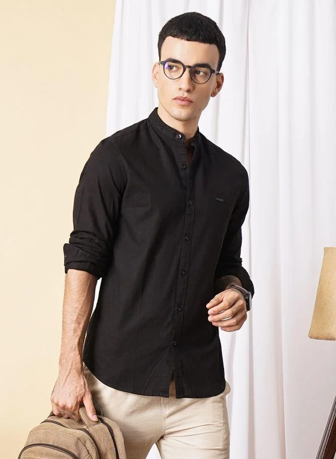 The Indian Garage Co Men Slim Fit Solid Full Sleeves Mandarin Collar Casual Shirt