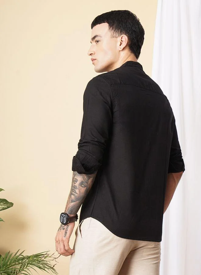 The Indian Garage Co Men Slim Fit Solid Full Sleeves Mandarin Collar Casual Shirt