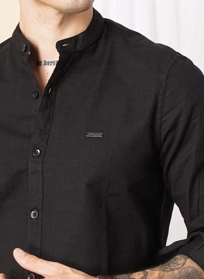 The Indian Garage Co Men Slim Fit Solid Full Sleeves Mandarin Collar Casual Shirt
