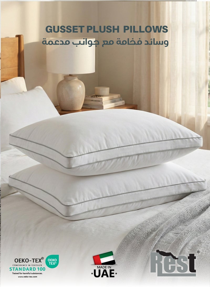 REST Gusset Plush  Pillows Standard Size Set of 2 (50x70cm/20”x28”) Bed Pillows for Sleeping, Gusset Plushed Pillows for Back, Stomach or Side Sleepers, Hotel Pillow with Down Alternative Filling - Image 1
