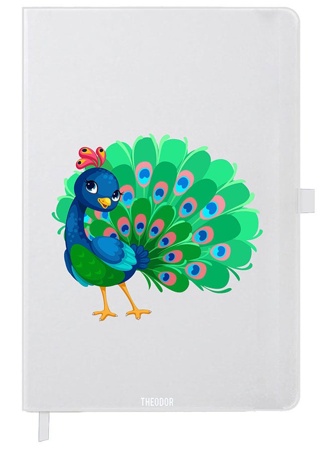Theodor Designer A5 Thick White Hardcover Notebook Peacock - Image 1