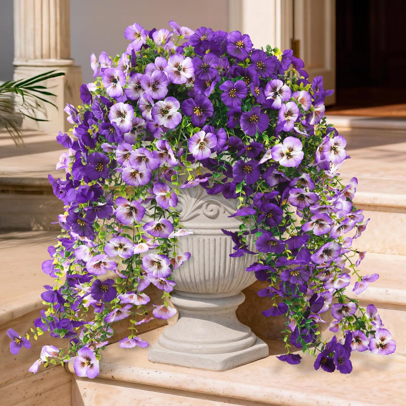 ZFProcess Fake Artificial Flowers for Outdoors, 4 Pcs Faux Hanging Pansy Flowers Spring Summer Decor, UV Resistant Fake Plants Silk Flower for Planter Front Door Porch Patio Yard Garden(Gradient Double Purple) - Image 1